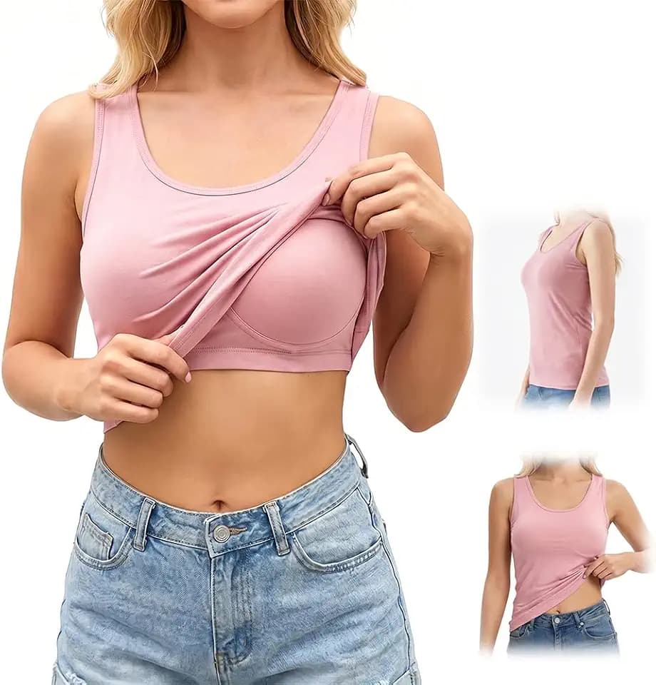 Women’s Tank Tops with Built in Bra, Soft Sleeveless Camisole with Shelf Bra, Lightweight Breathable Summer Layering Top
