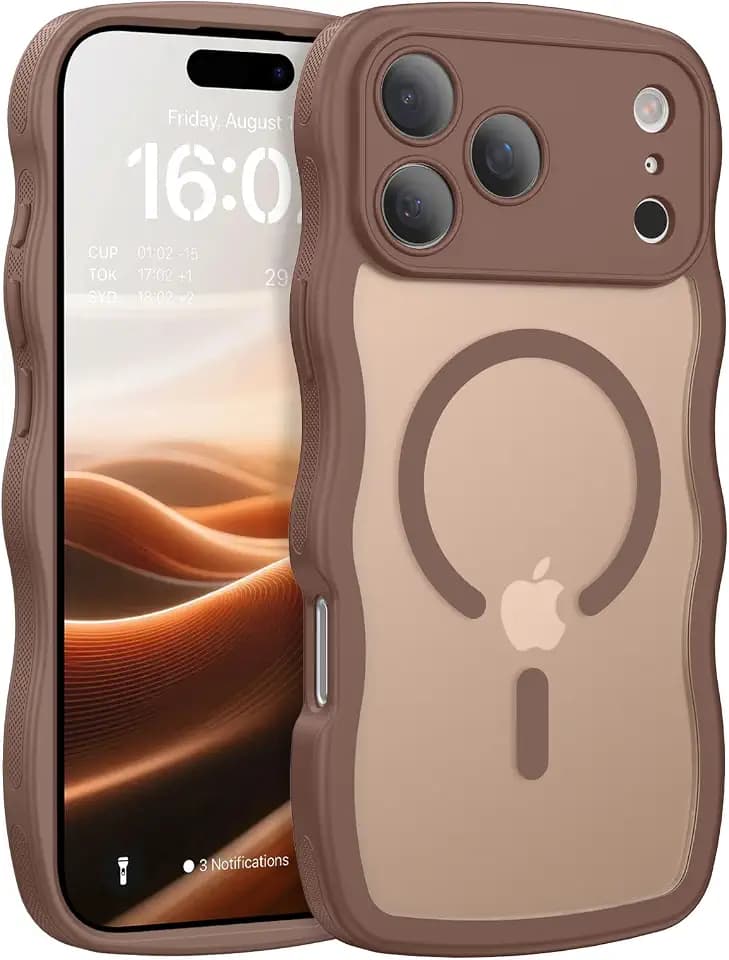 BENTOBEN Magnetic for iPhone 17 Pro Case, Cute Wavy Full Camera Protection [Compatible with MagSafe] Matte Anti-Slip Bumper Women Girls Boys Protective Cover for 17 Pro 6.3", Desert Titanium