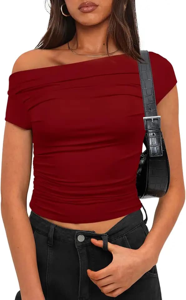 Darong Women's Summer Cap Sleeve Boat Neck Off Shoulder Top Going Out Slim Fit Tops Y2K Tight Shirts