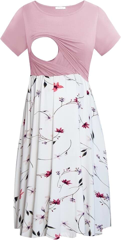 Smallshow Damen Lässiges Kurzarm Stillkleid Umstandskleid für Stillen
