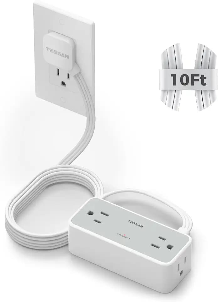 TESSAN Extension Cord 10 FT, Power Strip with 900J Surge Protection, Grey