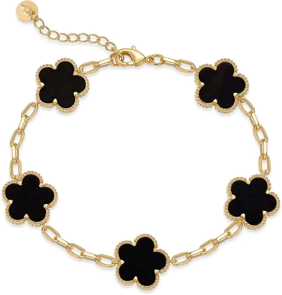 PAVOI Clover Bracelet for Women, 14K Gold Plated Mother of Pearl Charm
