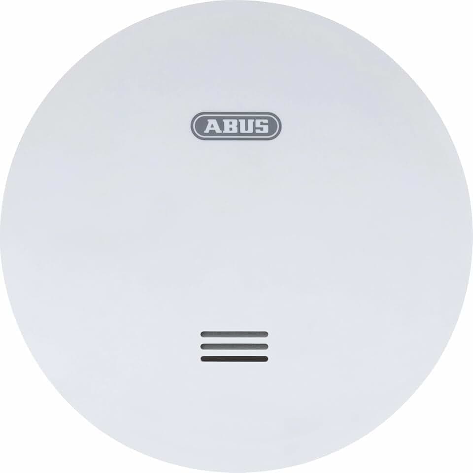 ABUS flacher Rauchmelder RWM160 - mit 10-Jahres-Batterie - Q-Label und DIN EN 14604 geprüft - Blinken bei Nacht reduziert - Weiß