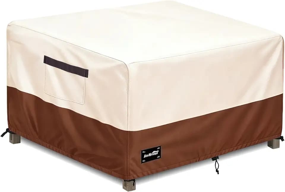JinHrtoyi Patio Square Table Cover,40Wx40Dx23H Inches 100% Waterproof Heavy Duty Outdoor Coffee Table Cover,Beige&Brown Modern Style Outdoor Furniture Covers