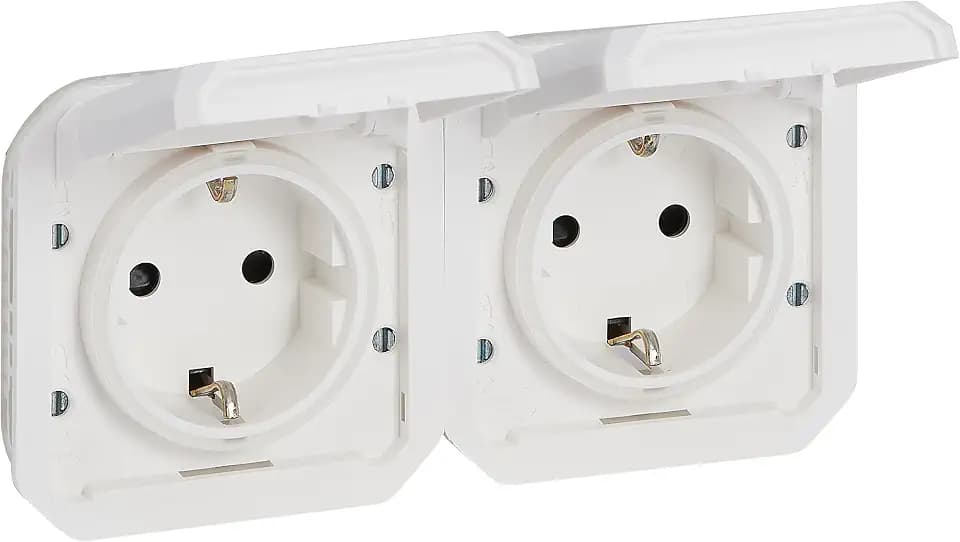 Legrand Doppelsteckdose 16 A mit Schutzkontakt, Plexo, wasserdicht IP55, zusammenbaubar mit Gehäuse oder Rahmen, Weiß, 069675LE