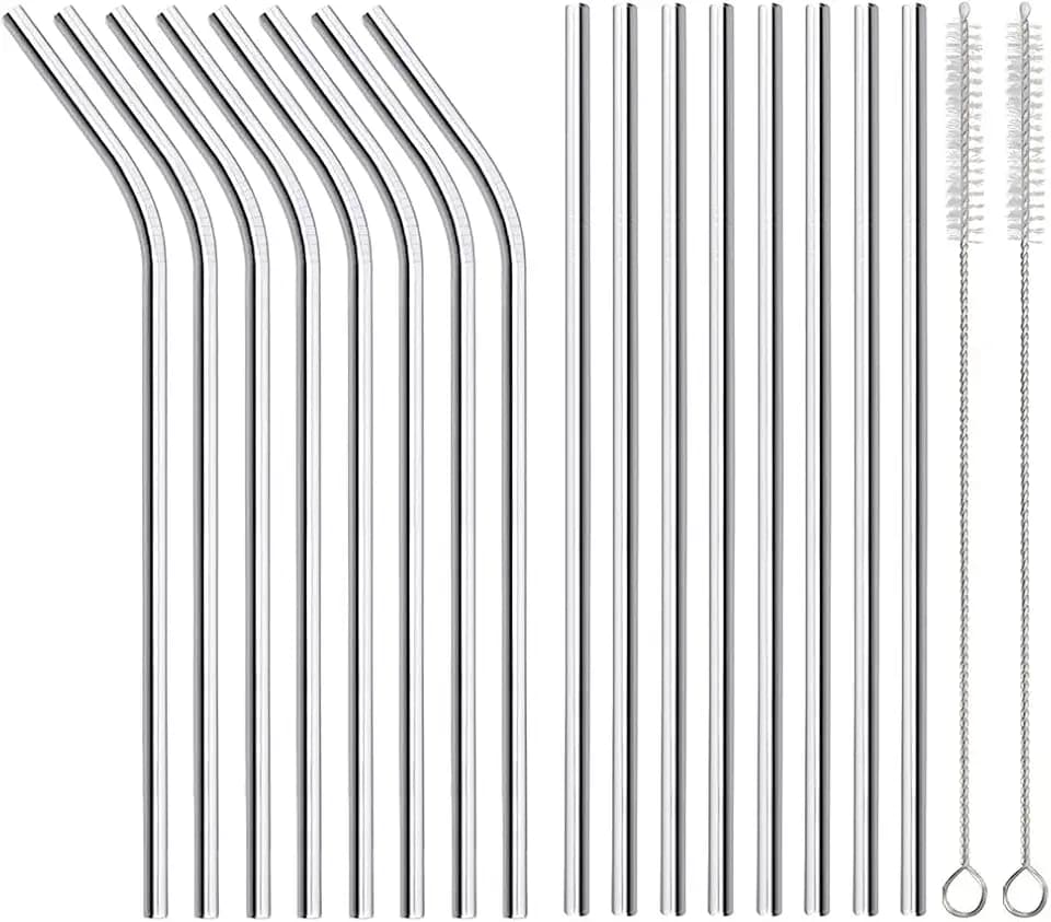 16 Pack Reusable Stainless Steel Metal Straws