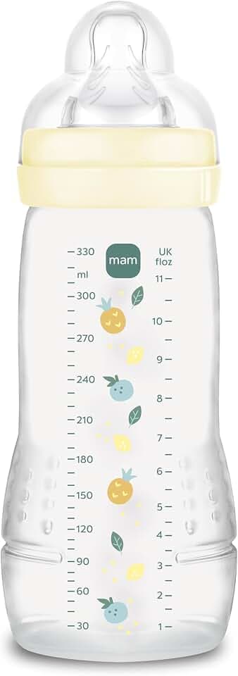 MAM Easy-Active-Babyflasche 330 ml, MAM Babyflasche für aktive Babys, ergonomisch und praktisch, Babyzubehör 4+ Monate zum Stillen mit Sauger Größe 3 flach und symmetrisch, neutral