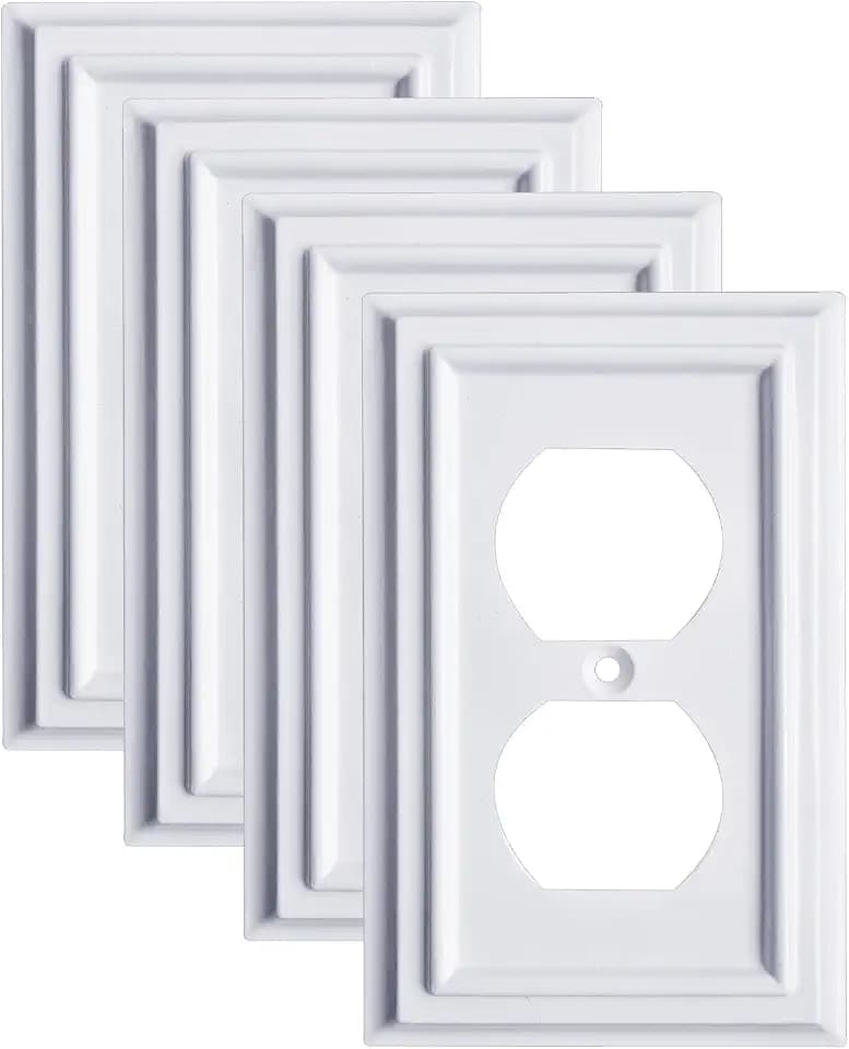 Pure White Decorative Outlet Covers Wall Plates, Bamboo Fiber Light Switch Covers, Natural Material Electric Receptacle Switch Plate Outlet Cover of various styles (1 Gang Duplex 4 Pack)