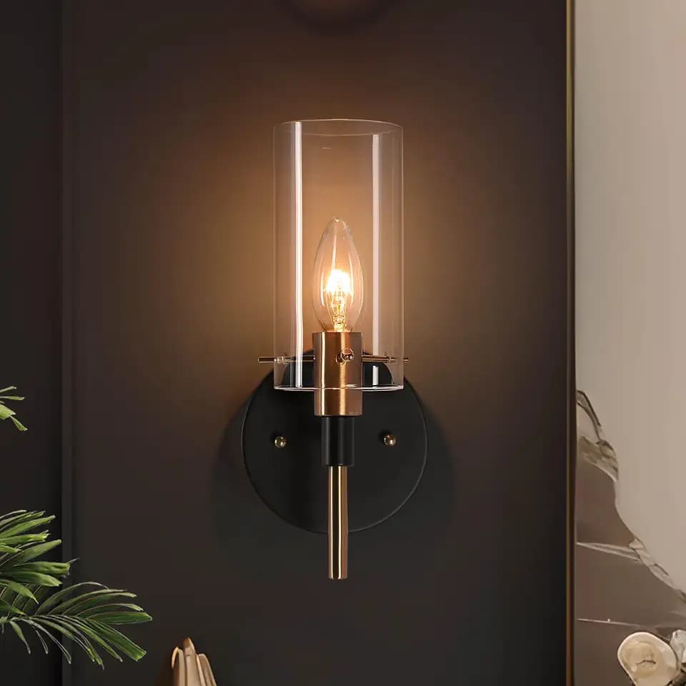 KSANA Black and Gold Wall Sconce, Modern Glass Wall Light Fixture for Living Room, Bathroom, Bedroom, and Hallway 1-Light