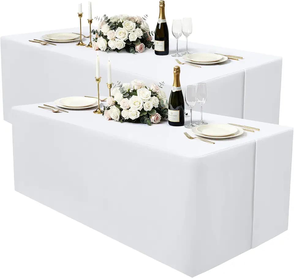 homing 2 Packs Rectangle Fitted Tablecloth, 4 Foot Washable Fabric Table Cloth, Waterproof Polyester Table Cover for Party, Trade Show, Outdoor and Indoor (White, 30" x 48")