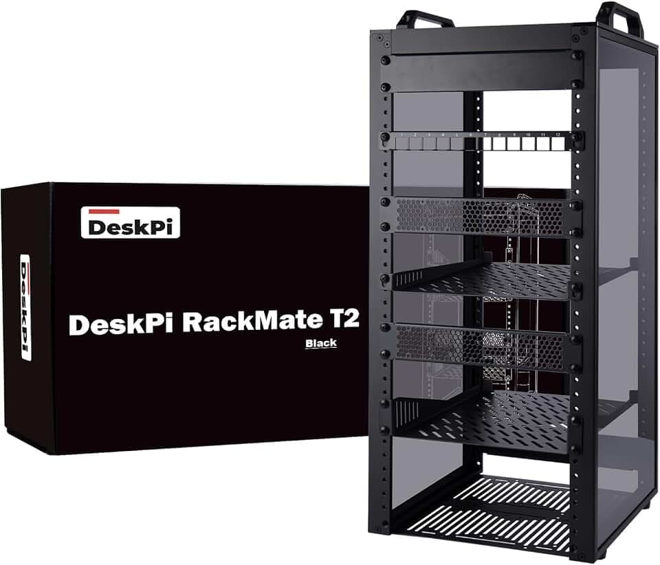 GeeekPi DeskPi RackMate T2, 12U 10 Zoll Serverschrank, 260 mm Tiefes Mini-Rack mit Regalboden & Blindplatte & Patchpanel, für NAS, AV- & Netzwerktechnik (Schwarz)