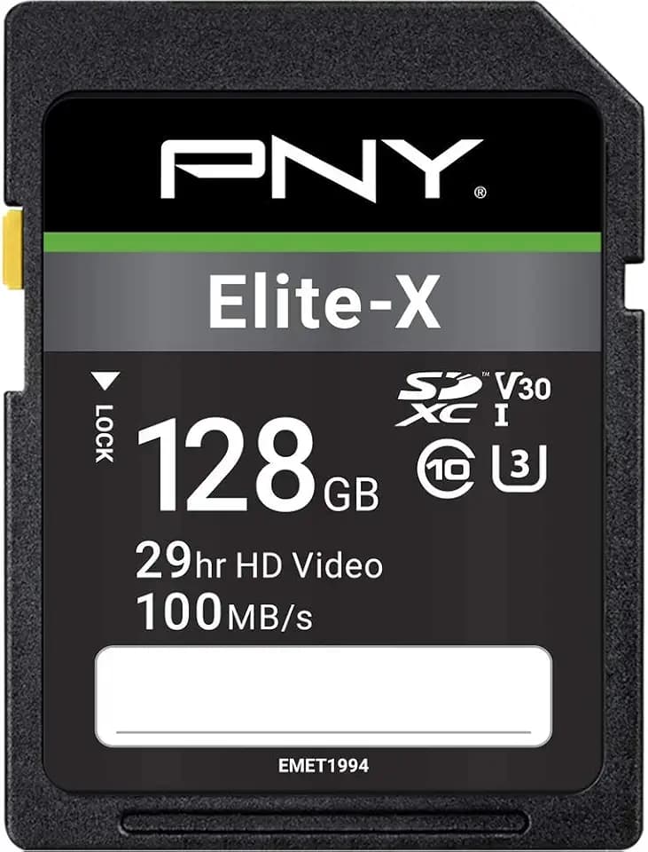 PNY 128GB Elite-X C10 U3 V30 SDXC Flash Memory Card, UHS-I, 4K UHD
