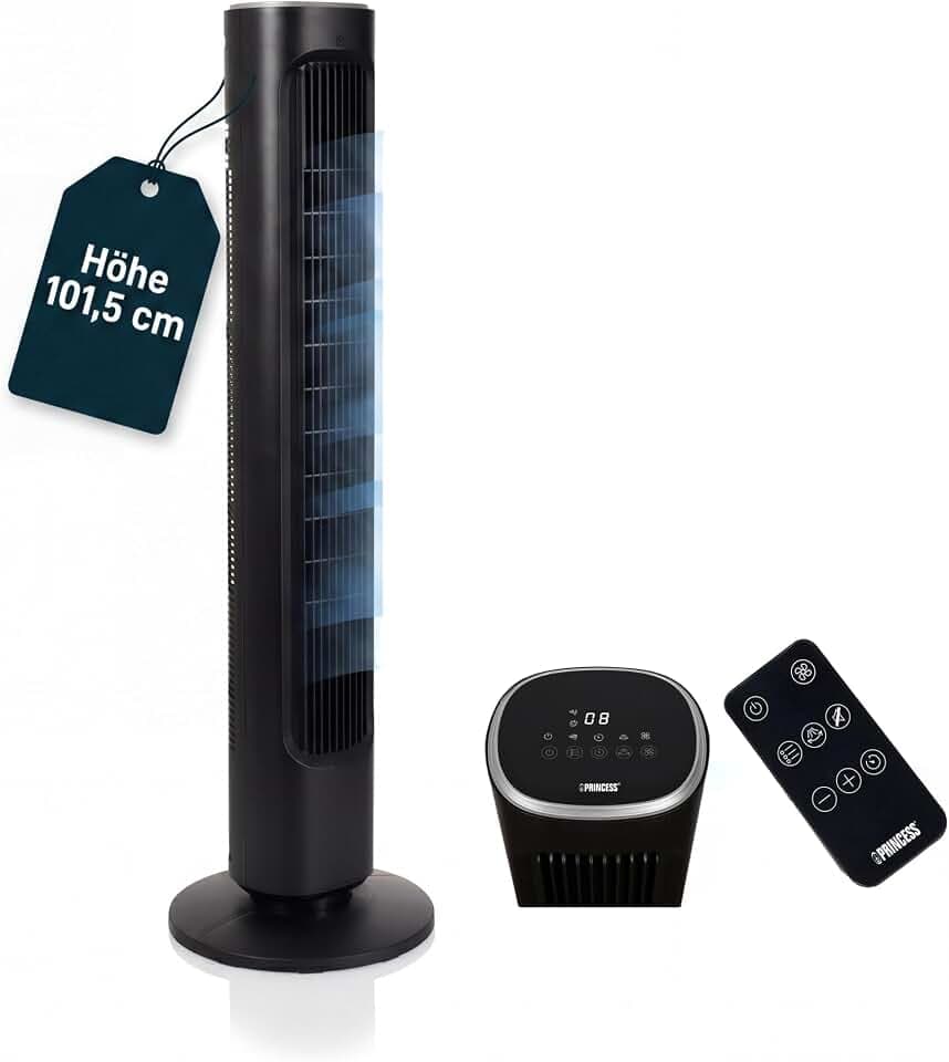 Princess Standventilator – Elegantes Design – 50 W – Leistungsstark, leise, geringer Verbrauch – Höhe: 101,5 cm – Oszillierend – 4 Modi – 12 Geschwindigkeitsstufen – 352390