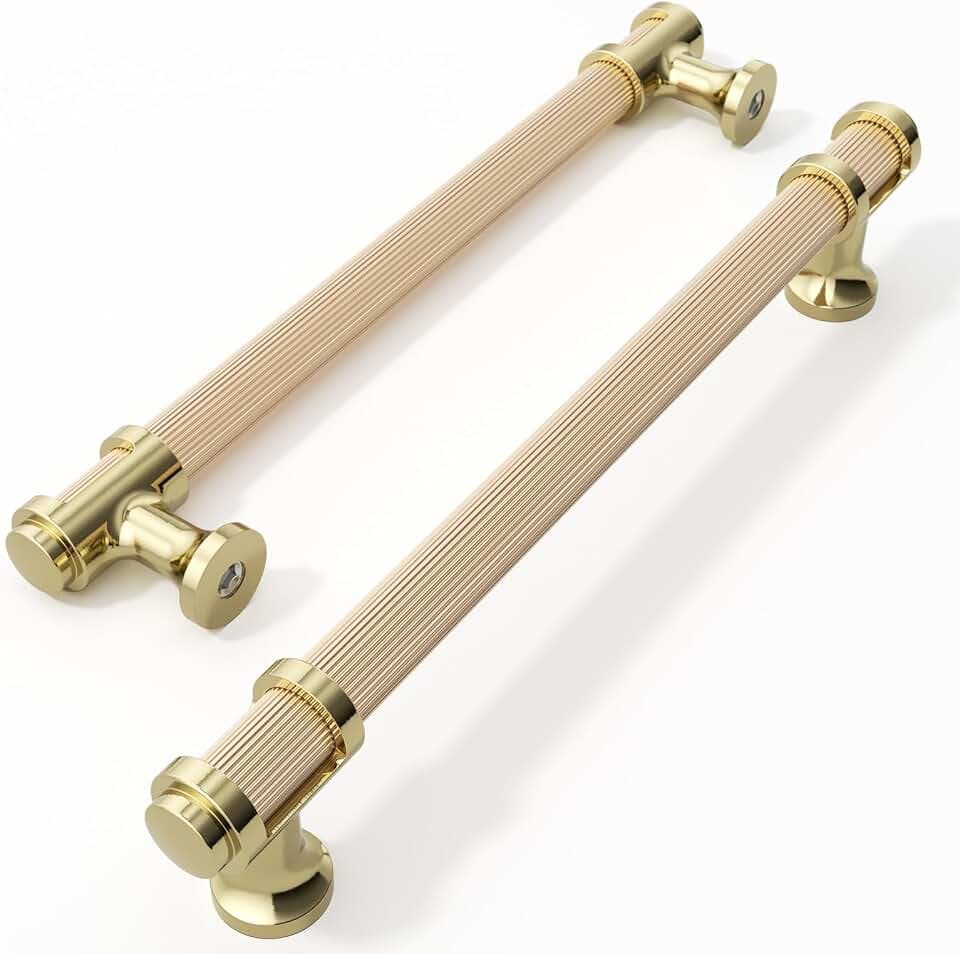 FURNIWARE 10 Stück Schrankgriffe Gold, Schranktürgriffe 160mm Lochabstand, Farbig geblockte Möbelgriffe, Griffe mit Linienmuster, Türgriffe für Küchenschränke, Schränke, Schubladen, Kleiderschrank