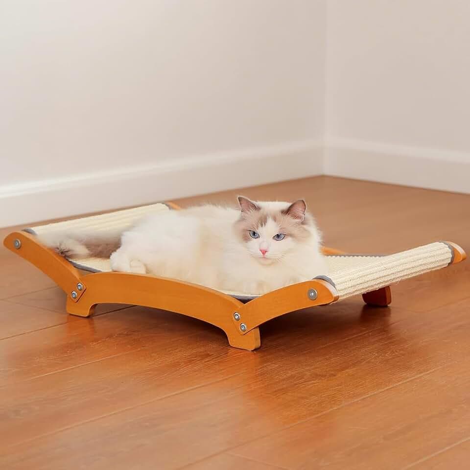 Sisal Katze Scratcher Bett für Indoor Katzen Hängematte für Scratching Pad Katze Stuhl Nartural Sisal Scratch Post für große Katzen Scratcher Lounge, Massiv Holz Katzenmöbel