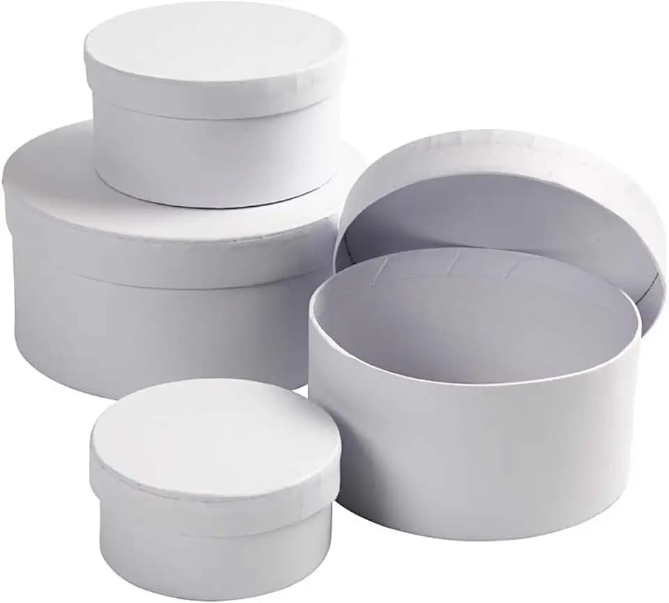 264010 runde Boxen, T: 8 + 10 + 12 + 14 cm, H: 4 + 5 + 6 cm