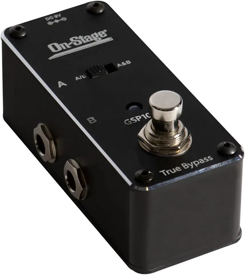 On-Stage GSP1000 ABY Switcher Pedal (True Bypass Guitar Signal Router, 1-In/2-Out or 2-In/1-Out, Heavy-Duty Aluminum Housing, LED Indicators, Non-Slip Base – Black)