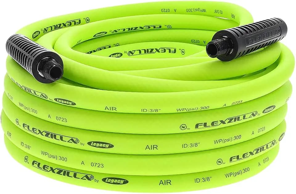 Flexzilla Air Compressor Hose, 3/8 in. x 50 ft., 1/4 in. MNPT Fittings, No-Kink, All Weather, Lightweight, Premium Hybrid Polymer, 300 PSI, ZillaGreen