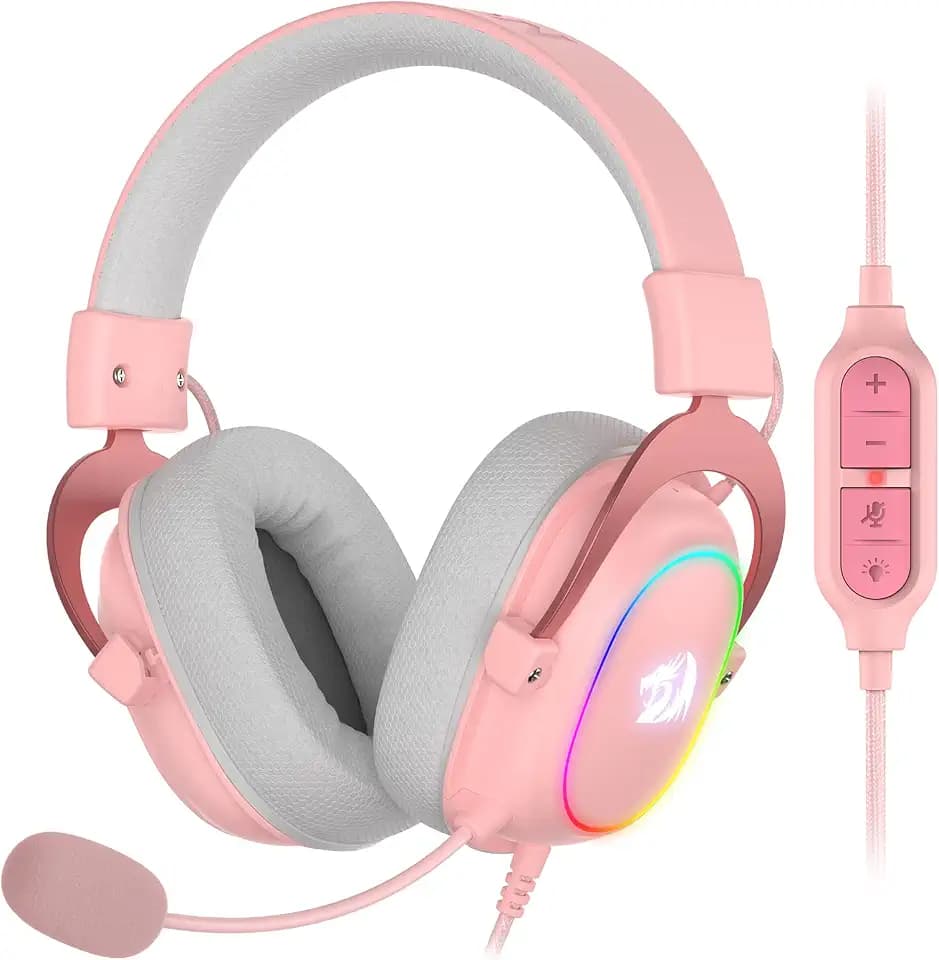 Redragon H510 Zeus Gaming Headset Kabel 7.1 53mm Rosa RGB | Gaming Headset atmungsaktiver Stoff abnehmbares Mikrofon immersiv PC PS4 Xbox rosa RGB