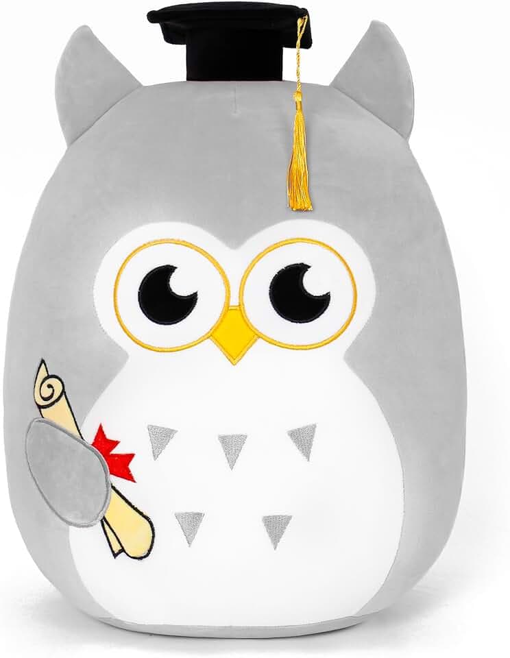 OurHonor Graduation Plush Soft Owl Stuffed Animals with Pink Body and Ears