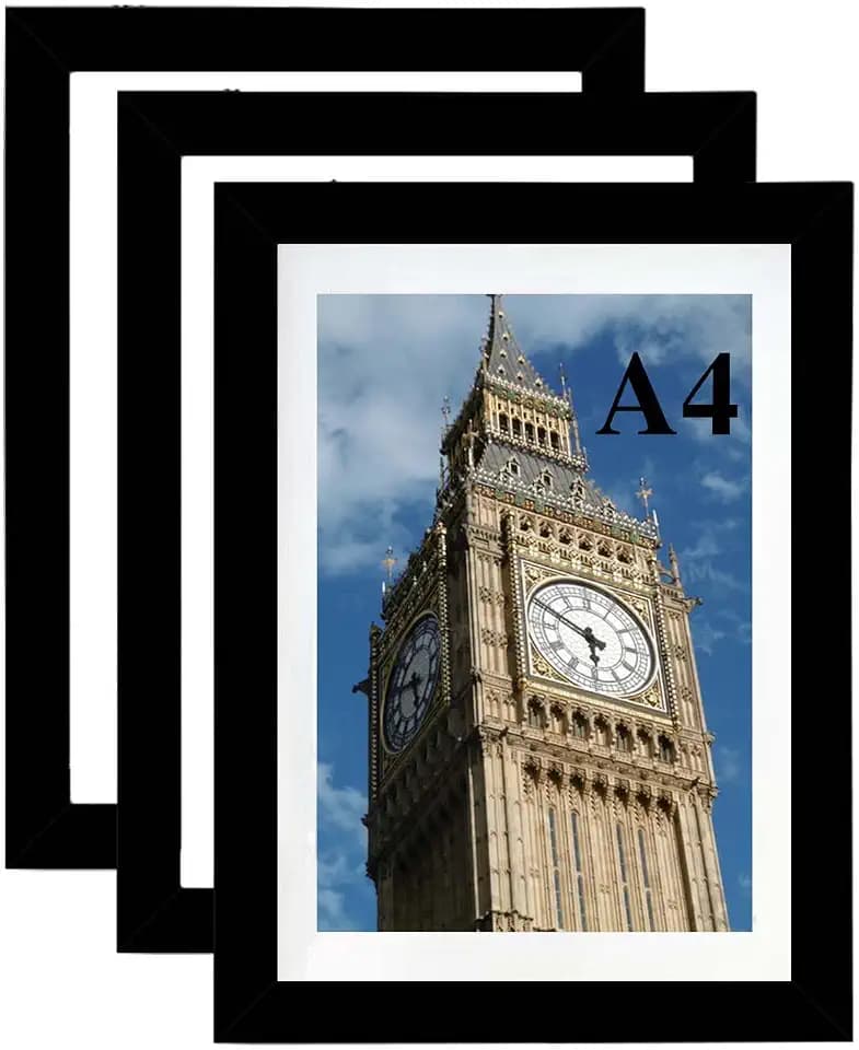 A4-Bilderrahmen-Set, Schwarz, 3er-Set, A4-Rahmen mit Passepartout, Wand- und Tischmontage, Ideal für Fotos und Urkunden