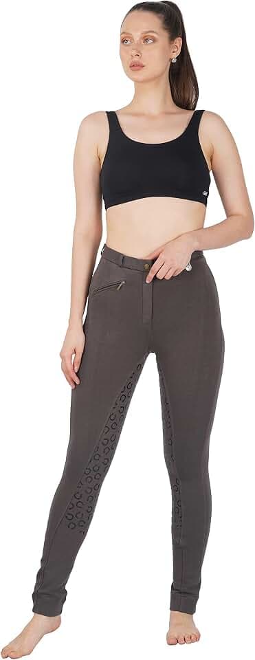 Women's Cotton/Lycra Soft Stretchy Silicon Jodhpurs JODS with Zip Pocket Ladies Knee Patch Equestrian Pants Full Seat 4 Way Stretch Jodhpurs Pant