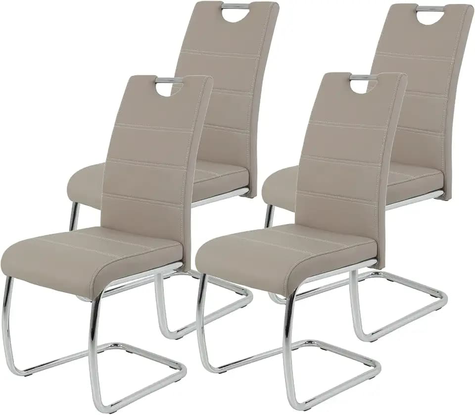 Hela Tische 4er Set Schwingstuhl, Küchenstuhl Flora, Kunstleder Cappuccino, Griffmulde, Metallgestell verchromt, 42x57x98 cm