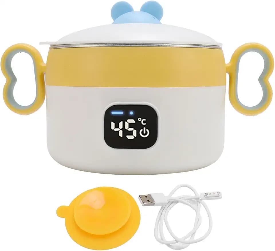 Isolierte Lebensmittelwärmerschale, 450 Ml Edelstahl Konstante Temperatur Elektrische Heizung Lunchbox Kleinkind Ergänzende Lebensmittelheizung für Heimreise