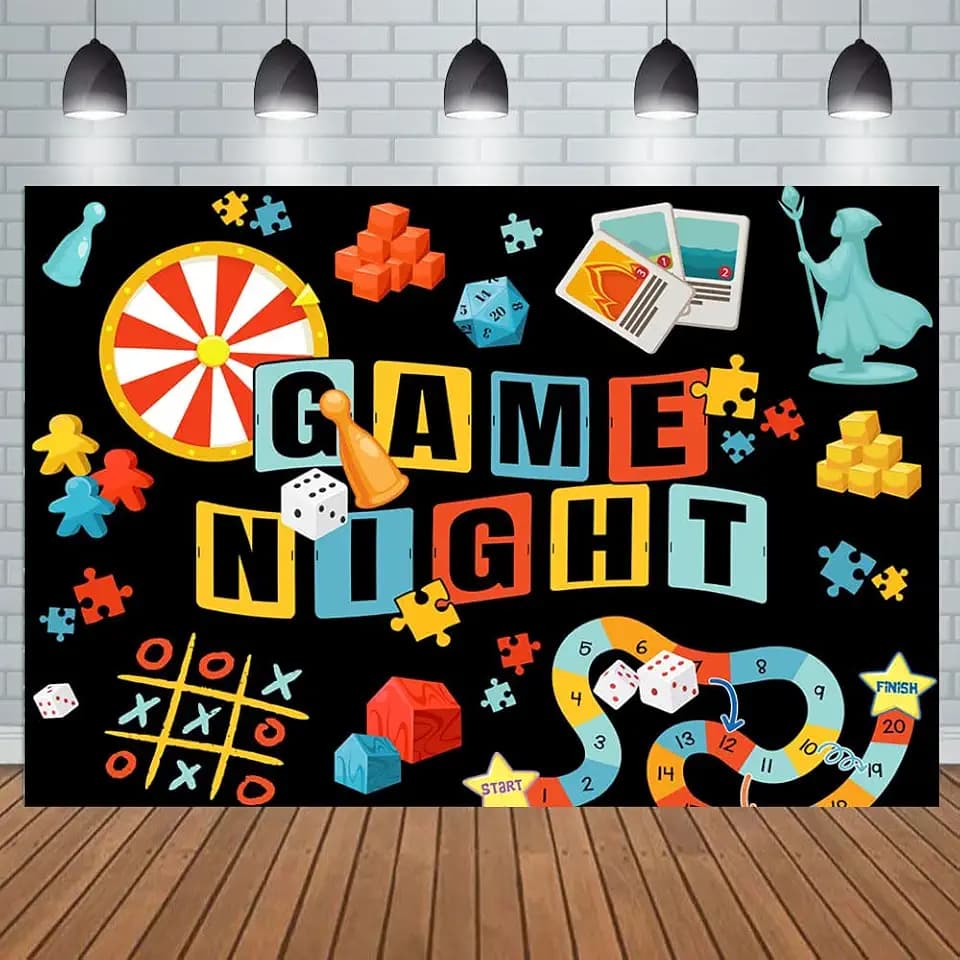 10x7ft Game Night Backdrop Game Party Decorations Chess Card Photograhy Background Playing Card Party Supplies Gamble Gaming Kids Adults Birthday Party Photo Booth Props