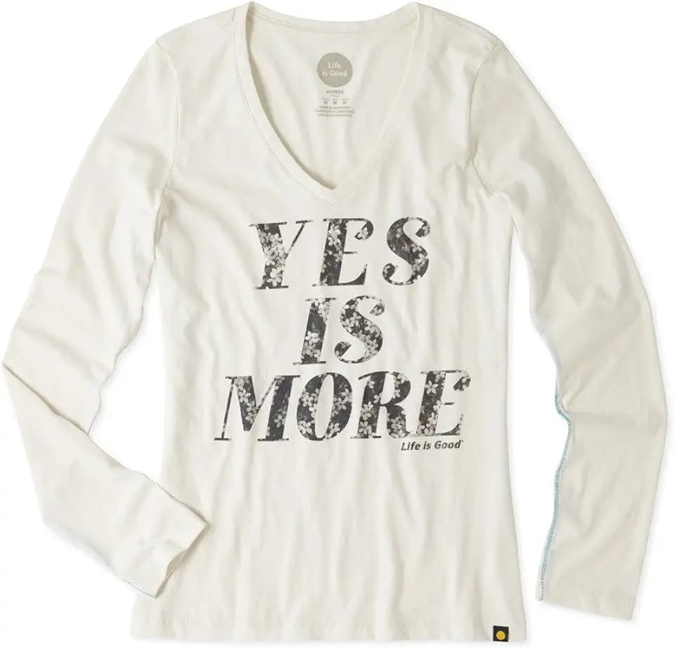 Life is good Women's Long Sleeve Newbury Yes Is More T-Shirt (Simply Ivory)