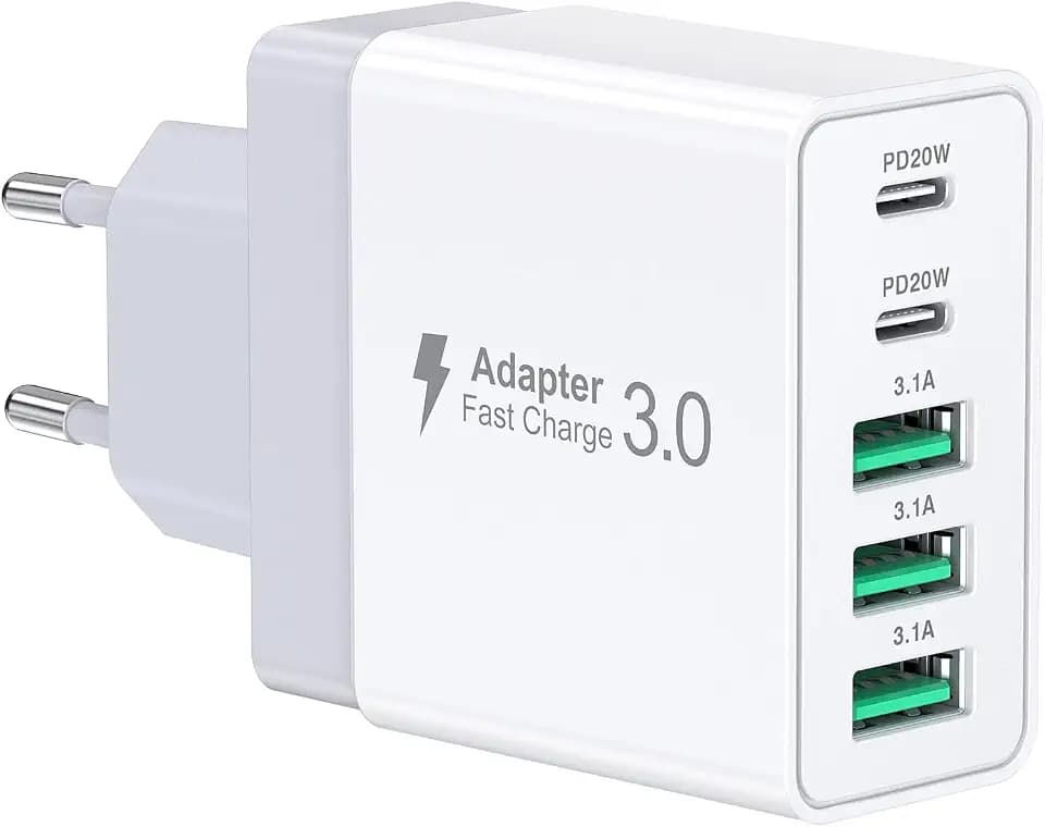 USB C Wandladegerät 50W Schnellladegerät 5 Port USB Stecker mit Mehreren PD20W und QC3.0 Mehrloch Ladestecker USB C Ladeadapter für iPhone 16 15 14 13 12 11 Pro Max Plus XR XS 8, iPad, Samsung