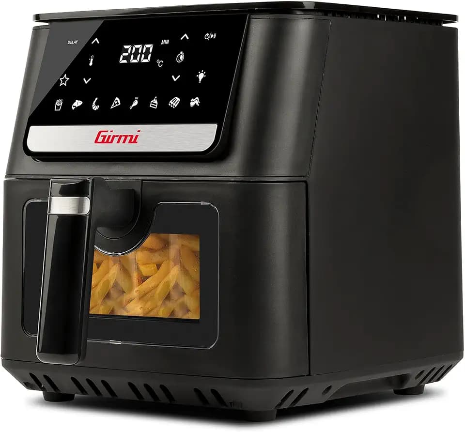 Girmi FG84 "Ecofrit Crisp" Luftfritteuse, 6,5 Liter, 1700 W, 8 Programme, digitales Display, BPA/PFOA Safe, erhöhbares Tablett für 2 Stufen, einstellbare Temperatur, inklusive Rezeptbuch