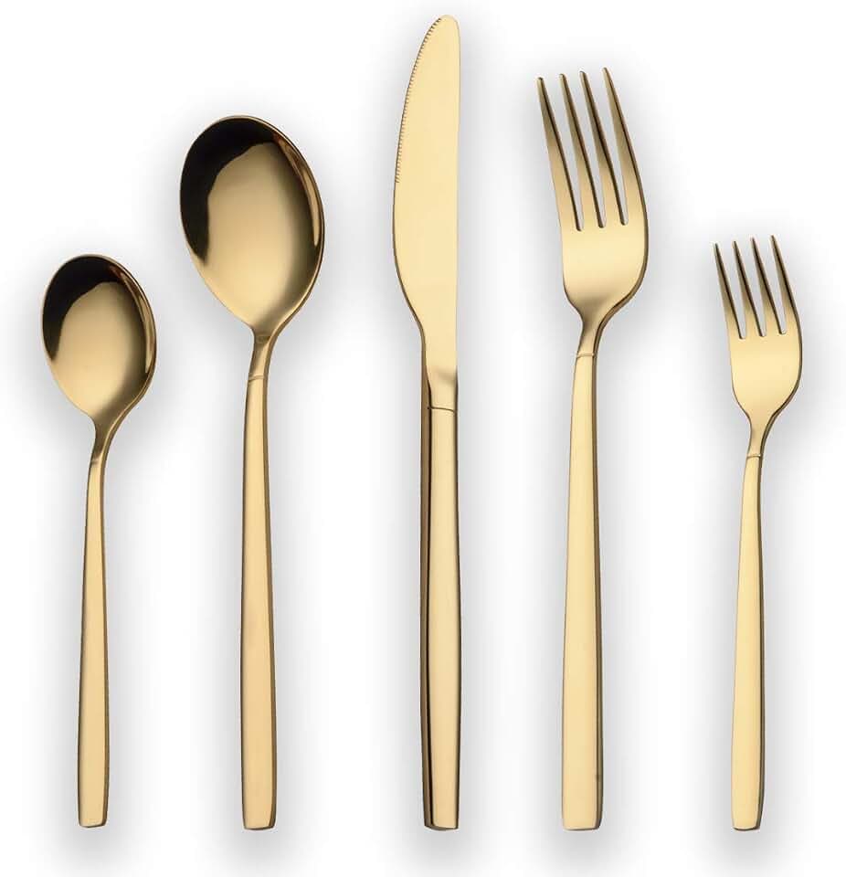 Berglander 30 Stück Titanium Plated Besteck, 30 Stück Golden Besteck Set, Besteck Set Besteck Sets, Service für 6 (Gold glänzend)