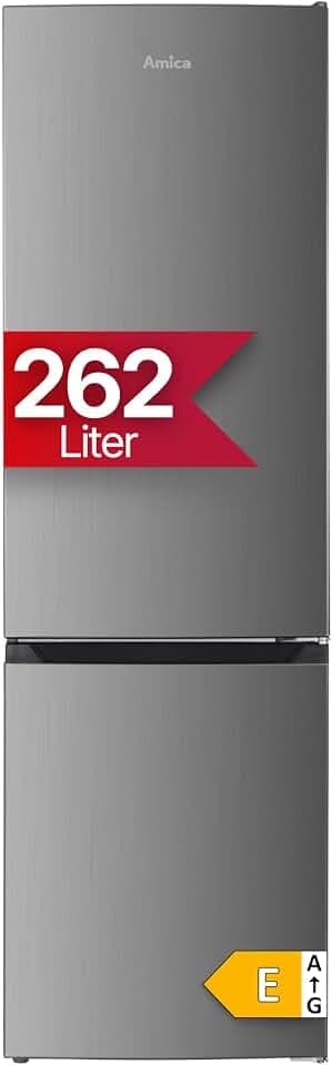 Amica Kühl‑Gefrier‑Kombination freistehend 180 x 55 x 56 cm 262 l 4-Sterne-Fach Gefrierfach unten Tür-Offen-Alarm LED‑Innenbeleuchtung AKG 3880 E – Kühl Gefrierkombination Edelstahloptik