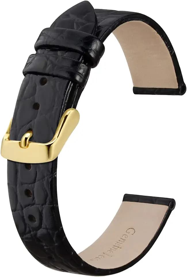 BISONSTRAP Watch Straps for Women, Crocodile Pattern Leather Thin Watch Replacement Bands, 8mm 10mm 12mm 14mm 16mm 18mm 20mm
