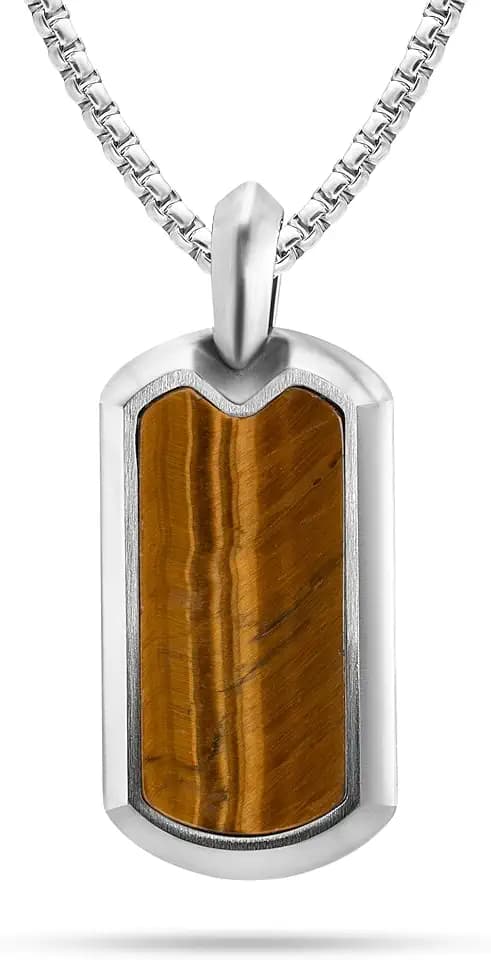 Tiger Eye Necklace for Men – Premium Artisan Tiger Eye Pendant Necklace with Stainless Steel Box Chain 22" Inch + 2" Extension