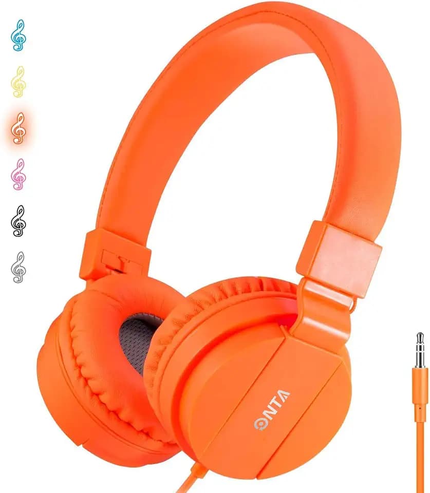 ONTA Kids Headphones for Boys Girls - Child Student Headset Wired plug Toddler Earphones School Teen on Ear for Ipad | Computer | Smart phone | Amazon Fire Tablet | Laptop | Plane Travel | Game,orange