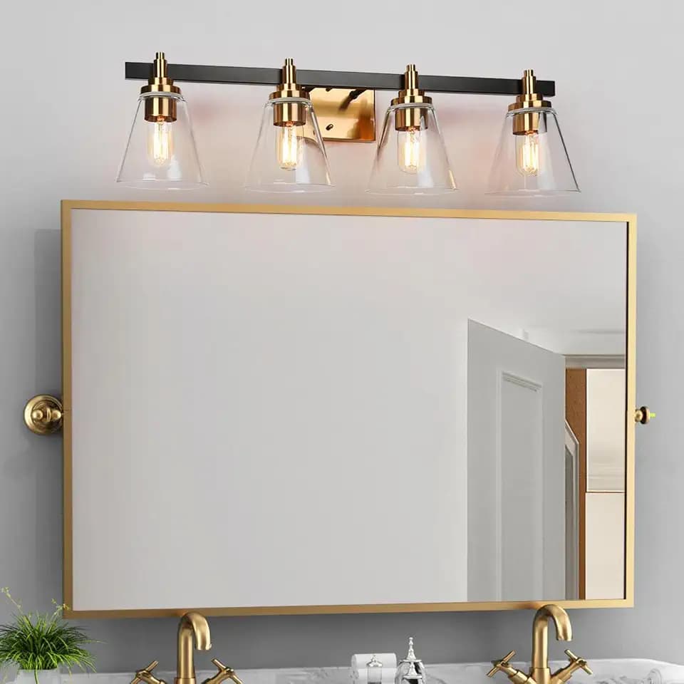 Bathroom Vanity Lights Over Mirror, 4-Light Black and Gold Bathroom Wall Light Fixtures