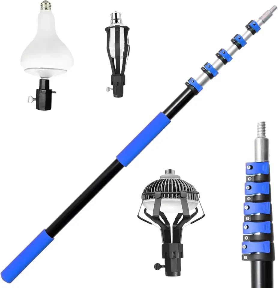 28FT Reach Light Bulb Changer for High Ceilings with Pole, 5-20FT Light Bulb Extension Pole Changer with Baskets and Suction Cup for High Ceilings and Recessed Lights, Navy
