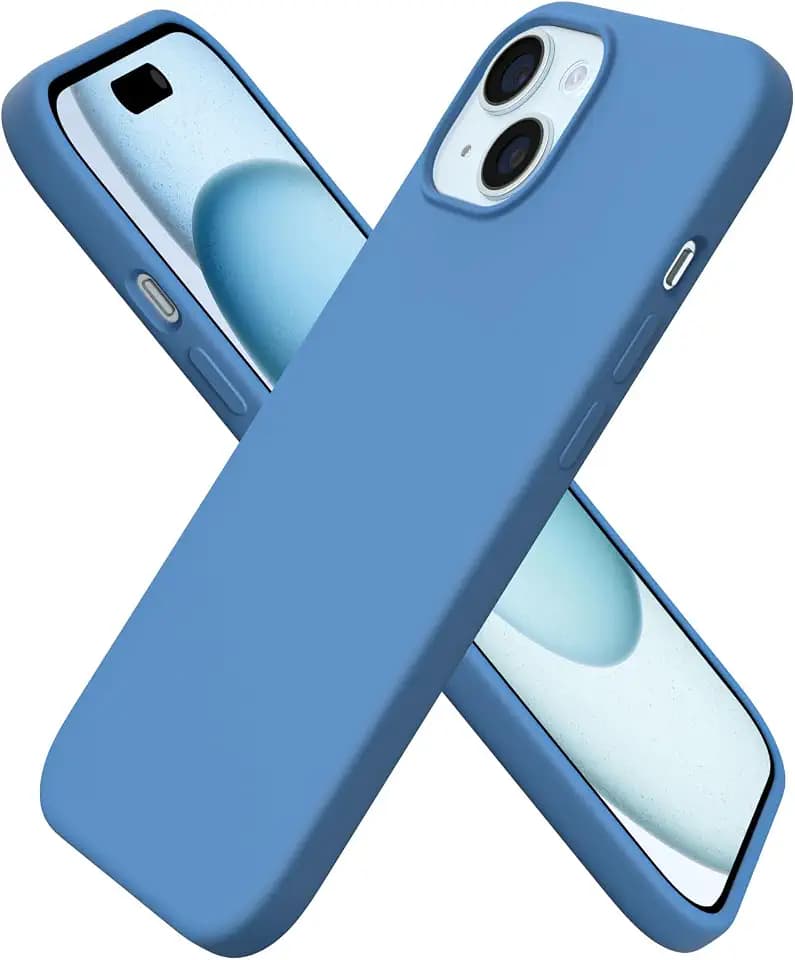 ORNARTO Compatible with iPhone 15 Case 6.1, Slim Liquid Silicone 3 Layers Full Covered Soft Gel Rubber Phone Case, Anti-Scratch Shockproof Protective Cover 6.1 Inch, Blue