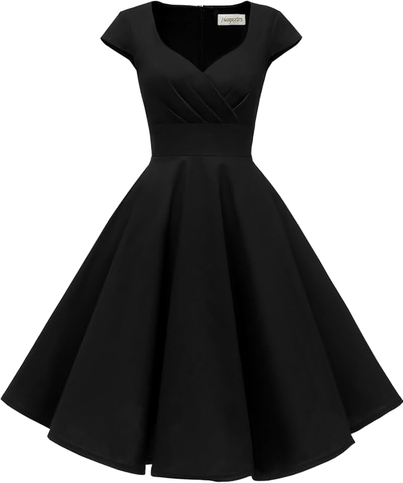Hanpceirs Women's Cap Sleeve 1950s Retro Vintage Cocktail Swing Dresses with Pocket