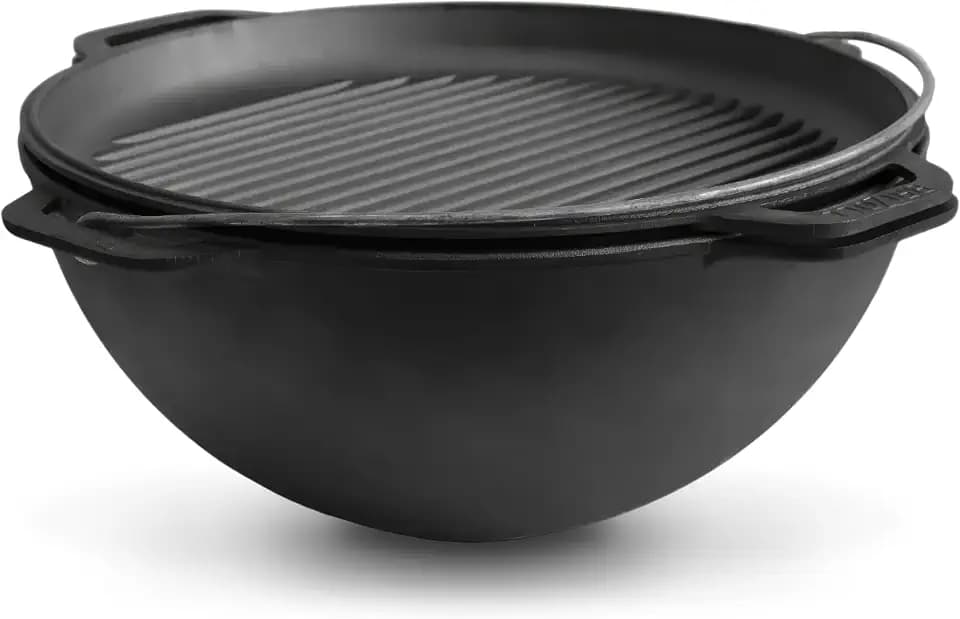 Brizoll Cast Iron Dutch Oven Pot with Grill Frying Pan Lid 15.8 Qts. (15 L)