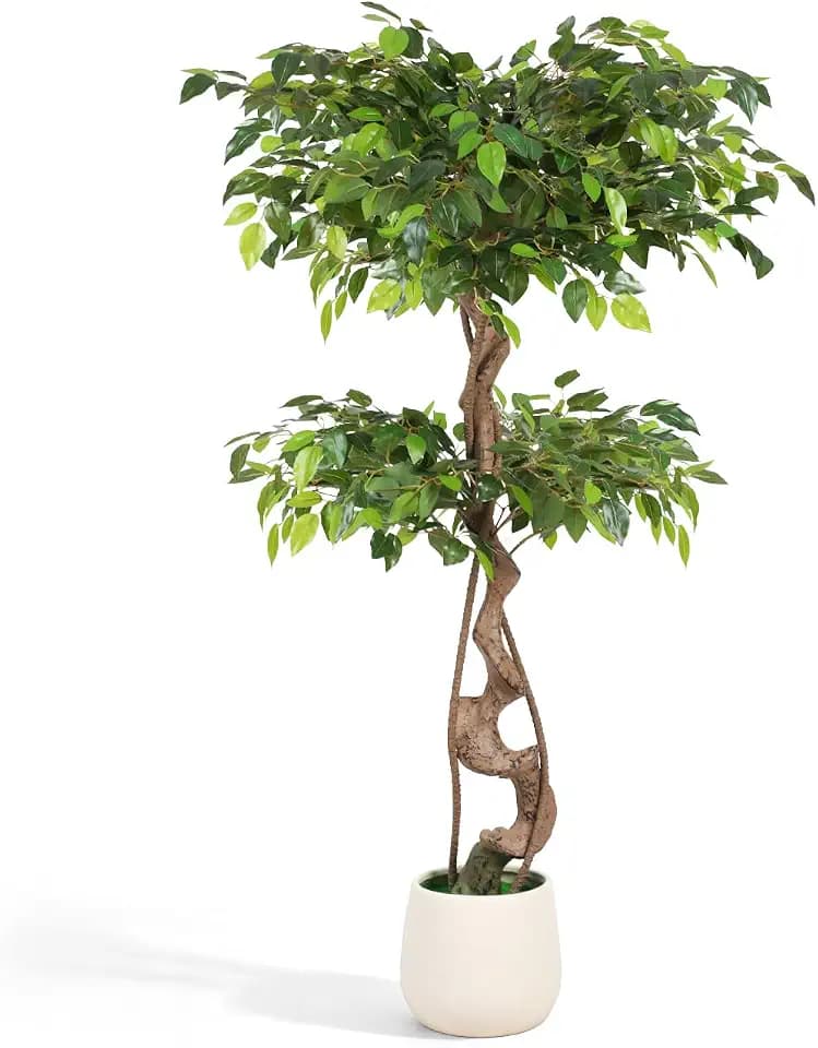 Künstlicher Ficusbaum 120cm im weißen Topf zweistufige Birkenfeige