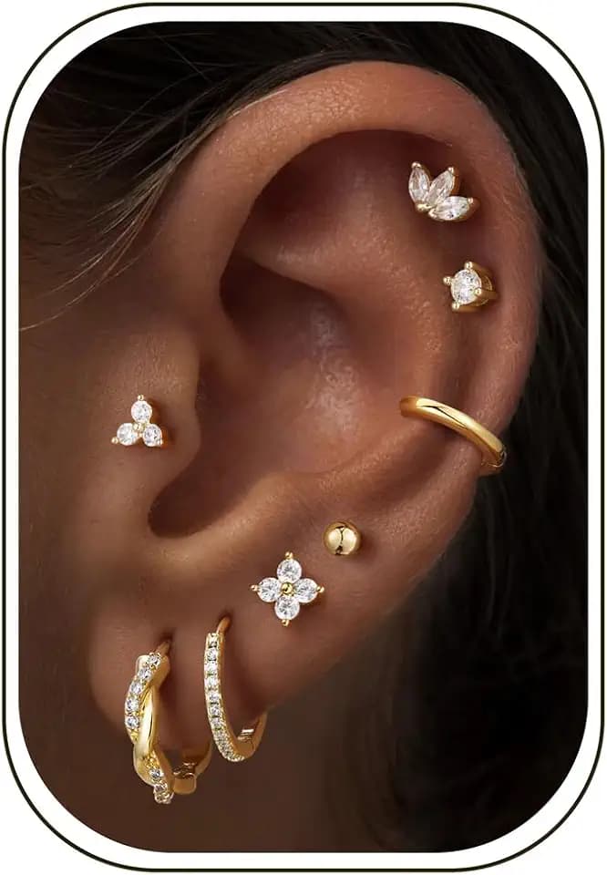Turandoss 8 Pairs Hypoallergenic Gold Huggie Hoop Earrings for Women Girls