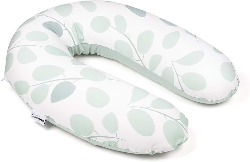 Doomoo Still-& Schwangerschaftskissen Buddy - 180cm inkl. Bezug aus Bio-Baumwolljersey, mit feiner EPS-Mikroperlenfüllung, Oeko-TEX® Standard 100, Aqua Leaves Green