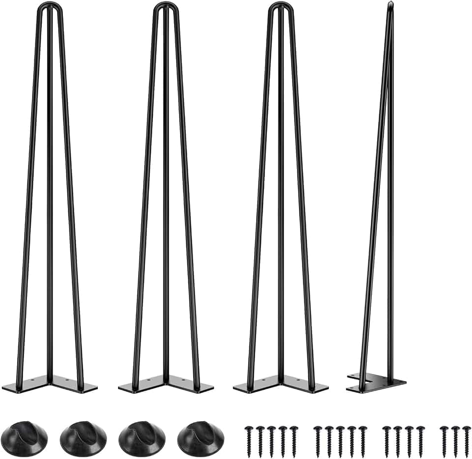 SMARTSTANDARD Hairpin Table Legs 28 Inch, 3 Rods, Black, 4PCS