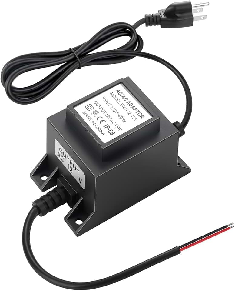 12V Low Voltage Landscape Transformer, 15W 1.26A Power Supply 110-120V AC to AC 12V, IP68 Waterproof Outdoor Low Voltage Converter for Landscape Lighting, Fountain Lighting, Pool Light