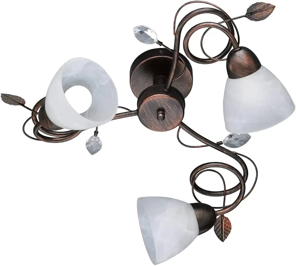 Trio Leuchten Deckenleuchte 600700328 Traditio, Metall rostfarben antik, Glas in weiß, exkl. 3 x E14, 61 x 61 x 26 cm