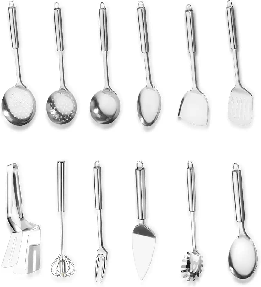 Kottwca Edelstahl Kochutensilien Set 13-teiliges, küchenutensilien set mit aufhängbarer Griff, Wärmebeständig, Kunststoff - frei, Antihaft Hitzebeständiger Küchenhelfer Set, Geschirrspülergeeignet