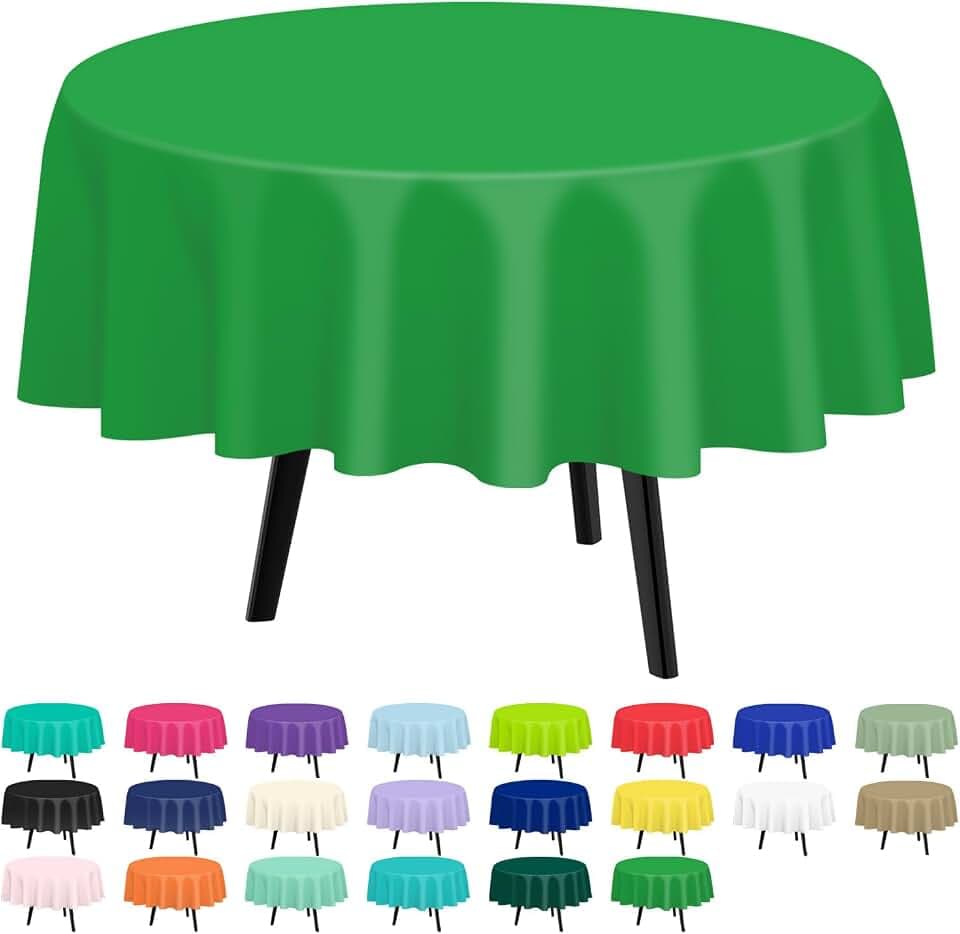 QIKSION 6 Pack Green Round Plastic Tablecloth Disposable